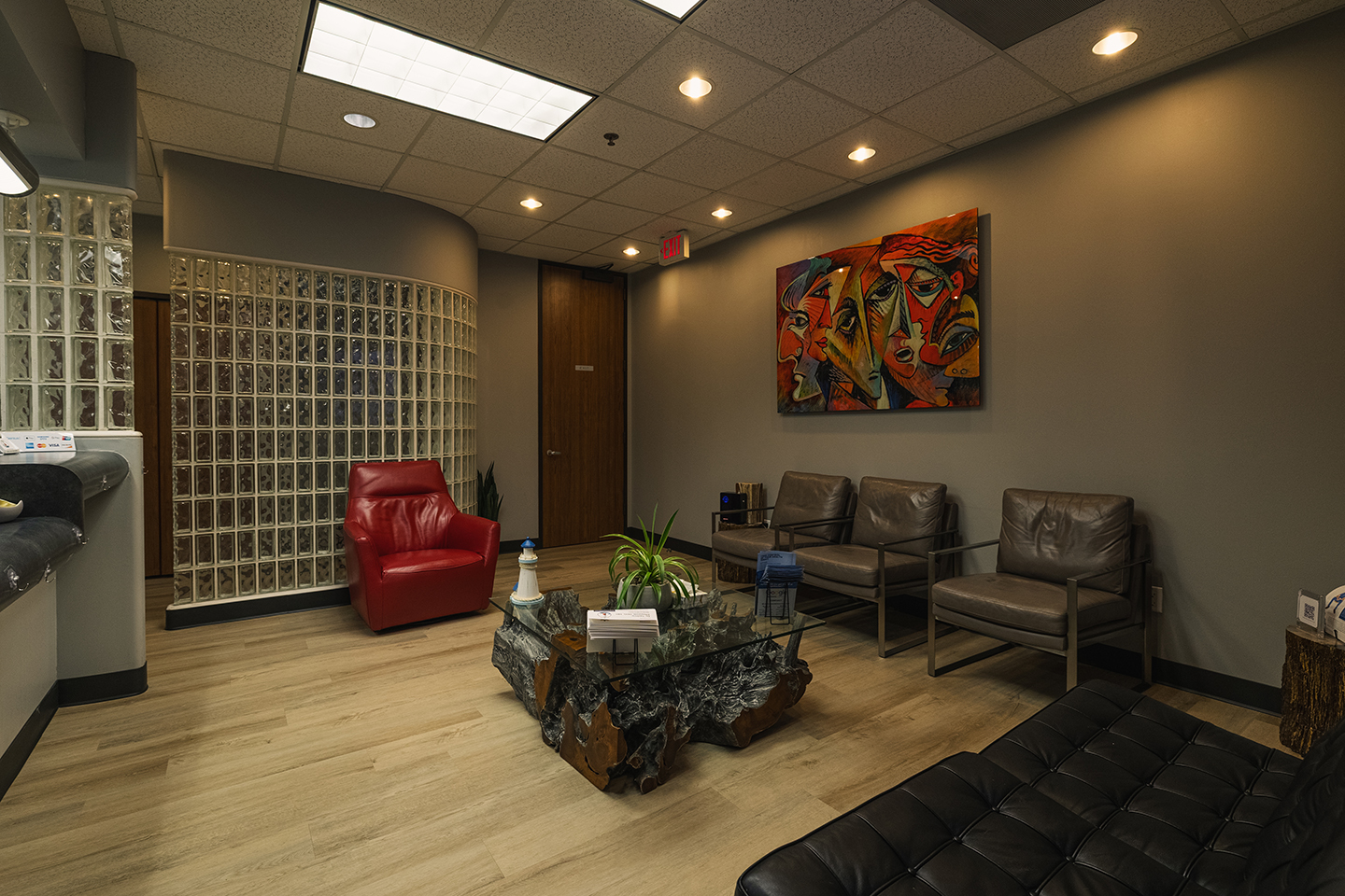 Memorial office surgical suite with natural light and warm wood tones