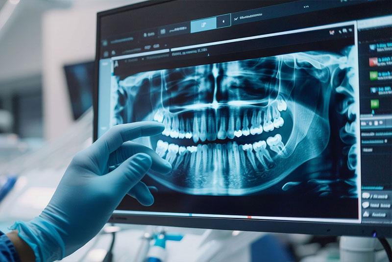 Dentist analyze x-ray of a patient’s mouth